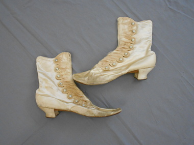 Clothing - MAGGIE BARBER COLLECTION: PAIR OF SATIN BUTTON - UP BOOTS, Mid to late 1800's