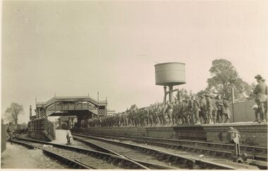 Postcard - ACC LOCK COLLECTION: B&W PHOTO OF A RAILWAY STATION CROWDED WITH SOLDIERS, POSTCARD, 1914-1918