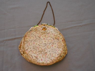 Clothing - MAGGIE BARBER COLLECTION: CIRCULAR BROCADE AND BEADED EVENING BAG, Late 1800's