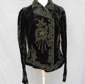 Clothing - MAGGIE BARBER COLLECTION: BLACK VELVET LONG SLEEVED JACKET, Late 1800's
