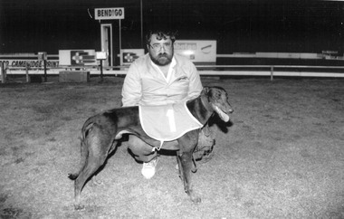 Photograph - BLACK AND WHITE PHOTGRAPH OF GREYHOUND AND OWNER