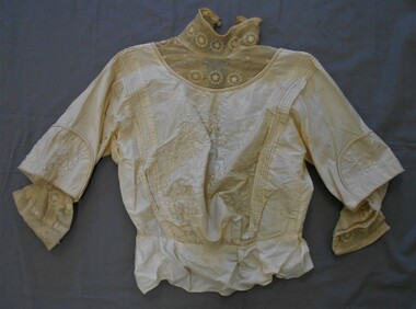 Clothing - MAGGIE BARBER COLLECTION: CREAM SILK AND TULLE VICTORIAN EMBROIDERED BODICE, Layte 1800's - early 1900