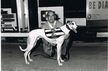 Photograph - BLACK AND WHITE PHOTOGRAPH OF GREYHOUND AND OWNER