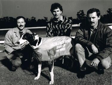 Photograph - BLACK PHOTOGRAPH OF GREHOUND AND OWNERS