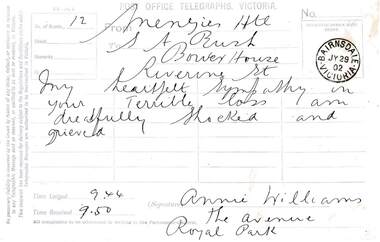 Document - BUSH COLLECTION: COLLECTION OF TELEGRAMS (DEATH OF NINA BU, 1902