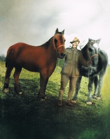 Photograph - NORM GILLIES COLLECTION: PHOTOGRAPH OF WW1 SOLDIER AND TWO DRAUGHT HORSES