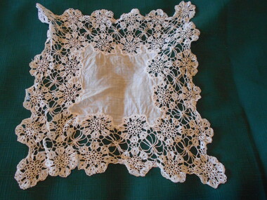 Clothing - MAGGIE BARBER COLLECTION: WHITE LINEN AND LACE HANDKERCHIEF, Late 1800's