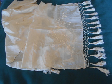 Clothing - MAGGIE BARBER COLLECTION: SILK EMBROIDERED SHAWL, Late 1800's