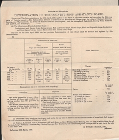 Document - GEORGE MEAKIN COLLECTION: WAGE RATES FOR SHOP ASSISTANTS -1920