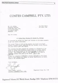Document - NORM GILLIES COLLECTION: LETTER FROM COATES CAMPBELL PTY. LTD