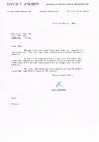 Document - NORM GILLIES COLLECTION: LETTER FROM DAVID T. ANDREW RE CONTRACT NOTE
