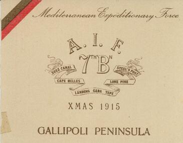 Postcard - ROY AND DORIS KELLY COLLECTION: MEDITERRANEAN EXPEDITIONARY FORCE, XMAS CARD, 1900-1920