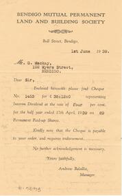 Document - MEMORIAL SANITORIUM COLLECTION: LETTER, 1939