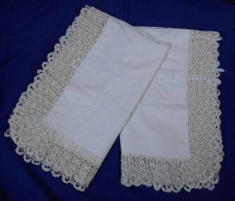 Textile - FAVALORO COLLECTION: TWO PILLOW CASES, LACE TRIMMED, Late 1800-1900's