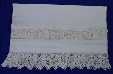 Textile - FAVALORO COLLECTION: BOLSTER PILLOW CASE WITH CROCHET AND PINTUCK TRIM, Early 1900's