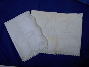 Textile - FAVALORO COLLECTION: VERY LARGE LINEN PILLOW COVER-LACE TRIMMED, Late 1800-1950's