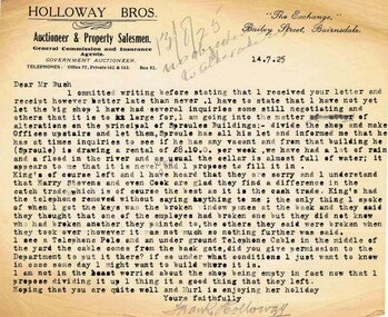 Document - BUSH COLLECTION: COLLECTION OF CORRESPONDENCE (S A BUSH), 1920's