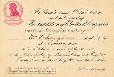 Document - THOMAS LANGDON COLLECTION: INVITATION, 1/7/1902