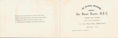 Document - THOMAS LANGDON COLLECTION: MOURNING CARD, 1914