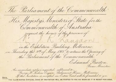 Document - THOMAS LANGDON COLLECTION: INVITATION TO MR T.R.LANGDON, 9 May 1901