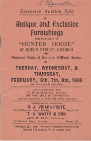 Document - LYDIA CHANCELLOR COLLECTION:  AUCTION CATALOGUE 'HUNTER HOUSE' 57 QUEEN STREET, BENDIGO