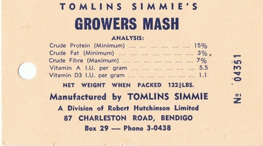 Functional object - TOMLINS SIMMIE'S GROWERS MASH