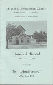 Document - KEN HESSE COLLECTION: ST. JOHN'S PRESBYTERIAN CHURCH HISTORICAL RECORD 1872 - 1948