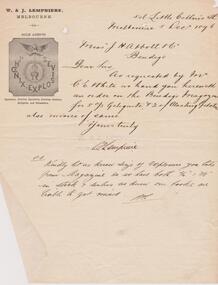 Document - NORMA STOKIE COLLECTION: LETTER TO J.H. ABBOTT & CO BENDIGO