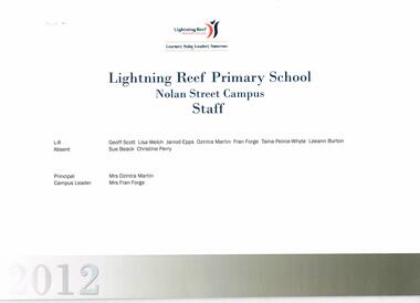 Document - BENDIGO NORTH P.S. COLLECTION: STAFF LIST 2012