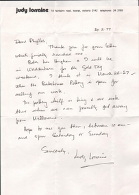 Document - PHYLLIS TOY COLLECTION: LETTER FROM JUDY LORRAINE TO PHYLLIS TOY