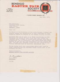 Document - SANDHURST BOYS CENTRE COLLECTION:  EASTER FAIR 1972 LETTER