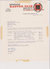 Document - SANDHURST BOYS CENTRE COLLECTION: LETTER BENDIGO EASTER FAIR