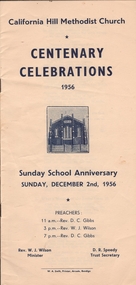 Document - JOAN MCEWAN COLLECTION: CALIFORNIA HILL METHODIST CHURCH CENTENARY