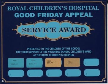 Award - NORTH BENDIGO P.S. COLLECTION: ROYAL CHILDREN'S HOSPITAL GOOD FRIDAY APPEAL TALLIES 1997, 1998, 1999 & 2002