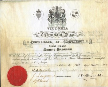 Document - ALMOND ROWE WILLIAMS COLLECTION: FIRST CLASS MINING MANAGER CERTIFICATE (COPY)