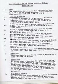Document - GOLDEN SQUARE SECONDARY COLLEGE COLLECTION: PARENTS CLUB MEETINGS 1991-1995, 1991-1999
