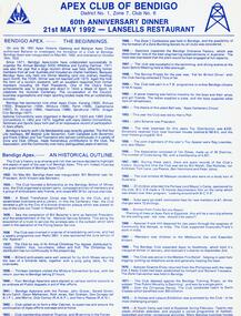 Document - JOHN WILLIAMS COLLECTION: APEX CLUB OF BENDIGO 21ST MAY 1992, 1992