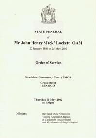 Document - JOHN WILLIAMS COLLECTION: STATE FUNERAL OF MR JOHN HENRY 'JACK' LOCKETT OAM, 2002