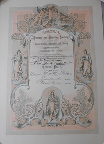 Document - FOSTER AND WILSON COLLECTION: CERTIFICATE AUSTRAL LITERARY AND DEBATING SOCIETY, 1905
