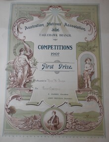 Document - FOSTER AND WILSON COLLECTION: CERTIFICATE AUSTRALIAN NATIVES ASSOCIATION EAGLEHAWK, 1907