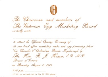 Document - CEPA COLLECTION: VICTORIAN EGG MARKETING BOARD OFFICIAL OPENING