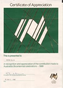 Document - PETER ELLIS COLLECTION: CERTIFICATE OF APPRECIATION