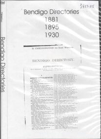 Book - BENDIGO DIRECTORIES, 1881, 1895, 1930