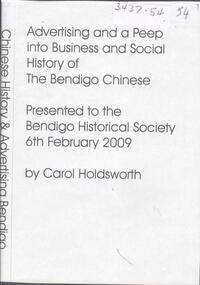 Document - SOCIAL HISTORY OF THE BENDIGO CHINESE, 6 February 2009