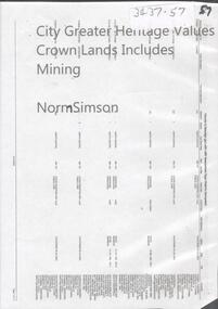 Document - CITY GREATER HERITAGE VALUES CROWN LANDS INCLUDES MINING