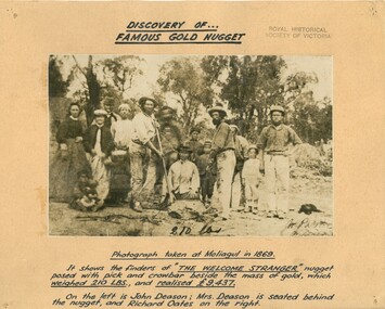 Photograph - MOUNTED PHOTOGRAPH OF THE DISCOVERY OF FAMOUS GOLD NUGGET 'WELCOME STRANGER' AT MOLIAGUL IN 1869