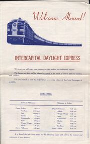 Document - INTERCAPITAL DAYLIGHT EXPRESS (SYDNEY TO MELBOURNE) TIMETABLE & 3 MAPS