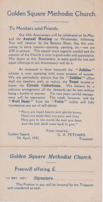 Document - LYDIA CHANCELLOR COLLECTION:GOLDEN SQUARE METHODIST CHURCH