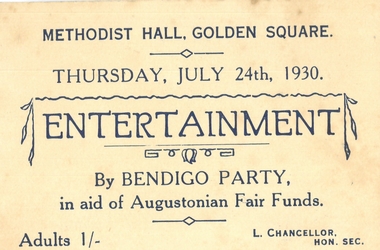 Ephemera - LYDIA CHANCELLOR COLLECTION: METHODIST HALL GOLDEN SQUARE TICKET