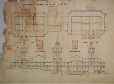Plan - MARKS COLLECTION: PLAN FOR FOUR LEVEL STAIRCASE TOWER TO GARDEN ELEVATION AT FORTUINA VILLA FOR GEO. LANSELL ESQ